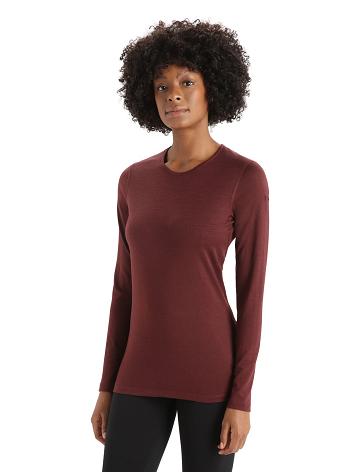 Women's Icebreaker Merino 200 Oasis Long Sleeve Crewe Thermal Top Base Layers Espresso | CA 1019AHKP